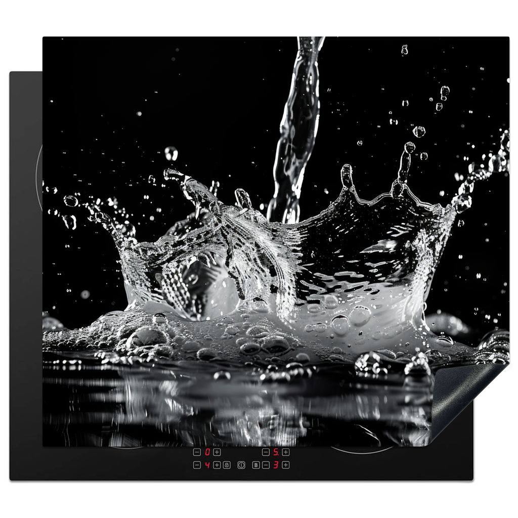 KitchenYeah Herdabdeckplatte Wasser - Spritzwasser - Schwarz , 59x51cm, Küche Deko, Glaskeramikkochfeld Herdabdeckung, Abdeckplatte fùr Kochfeld