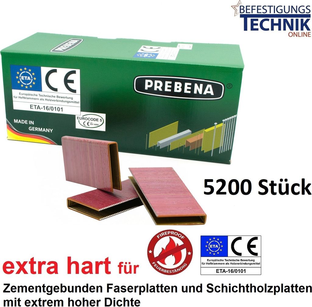 Prebena QL50CSVHA-ETA 50mm Klammern verzinkt für Zementgebunden Faser Platten Schichtholz KL-39 5,2M