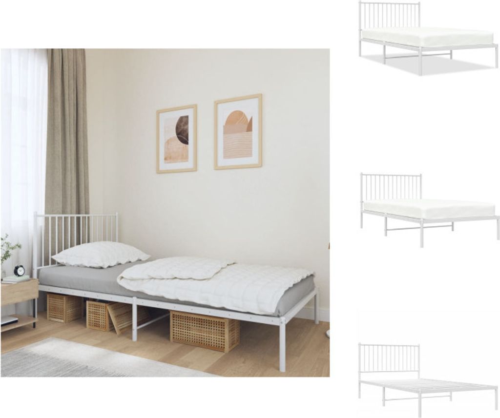 vidaXL Bettgestell mit Kopfteil Metall Weiß 107x203 cm -  Produktbild 