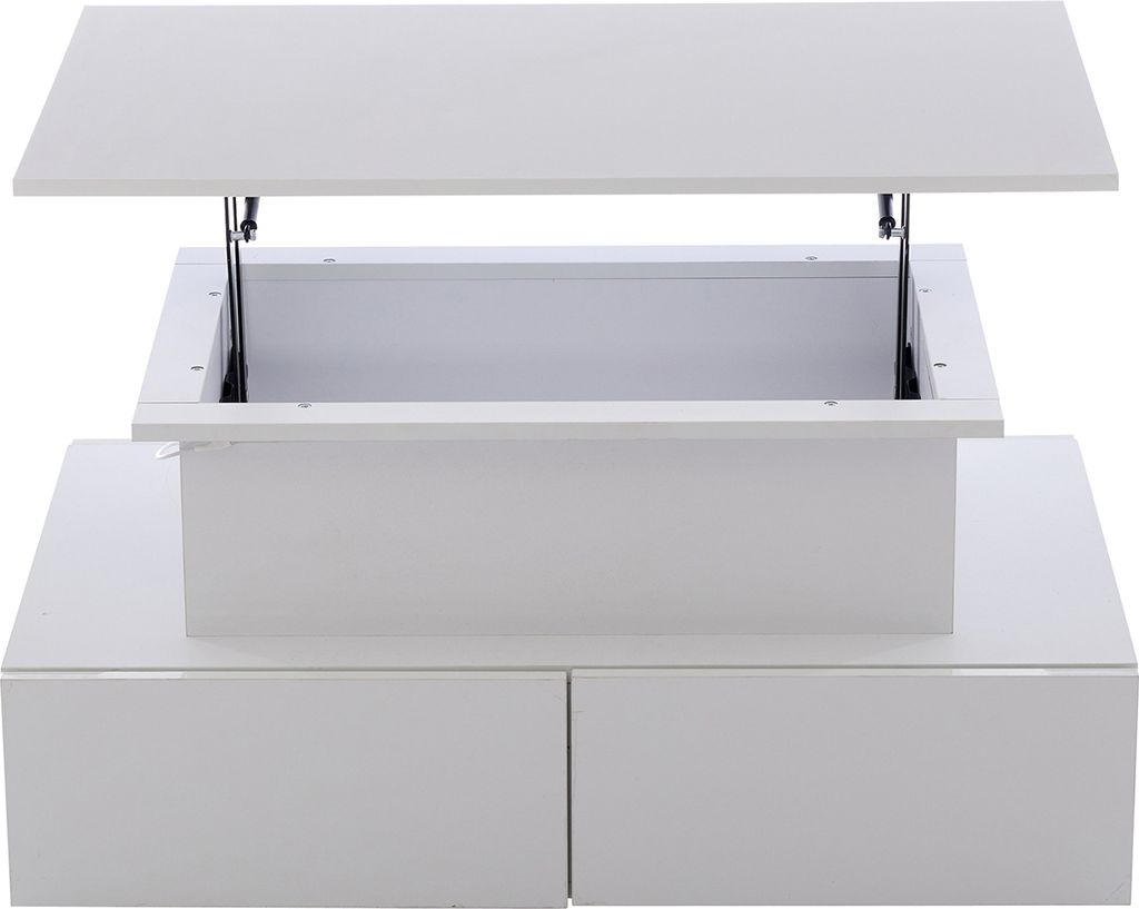 Couchtisch mit LED-Beleuchtung und 4 Schubladen Beistelltisch Wohnzimmertisch Belastbar bis 30 kg 90x55x41cm Weiß