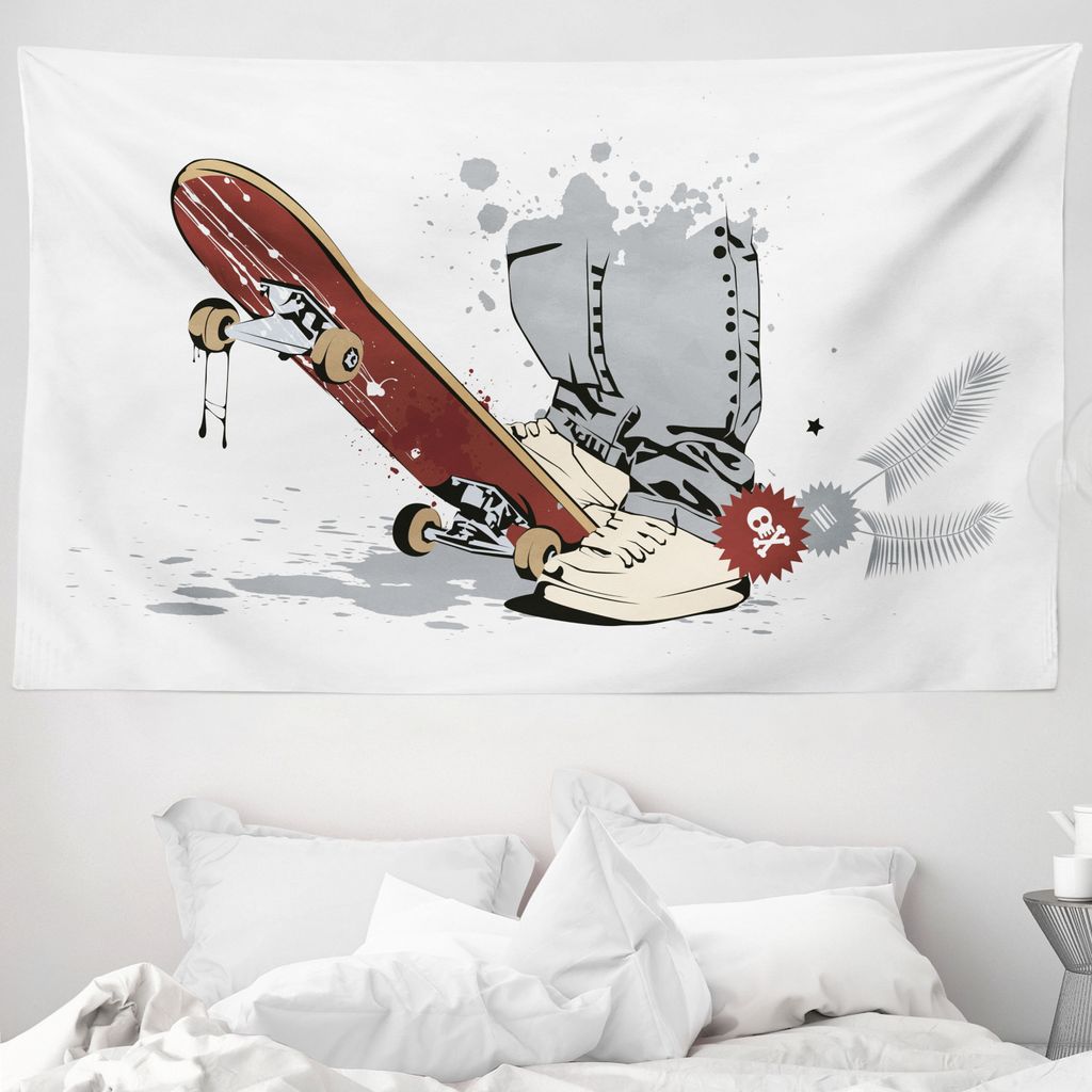 ABAKUHAUS Teen Zimmer Wandteppich, Skate und Turnschuhe aus Weiches Mikrofaser Stoff Waschbar ohne Verblassen Digitaldruck, 230 x 140 cm, Braun Creme