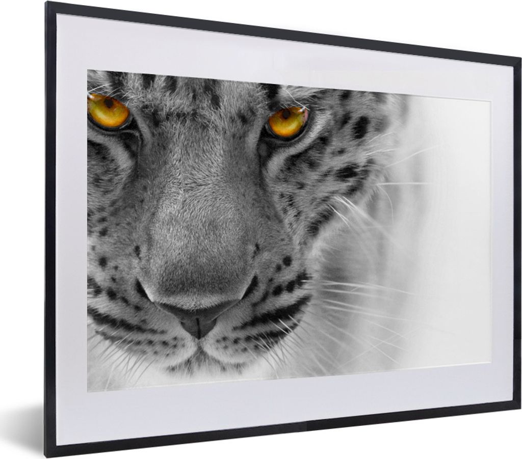 MuchoWow Gerahmtes Poster Leopard - Augen - Gelb 40x30 cm - Poster mit Schwarzem Bilderrahmen Wandposter Rahmen Foto Bilder - Bilderrahmen - Post...