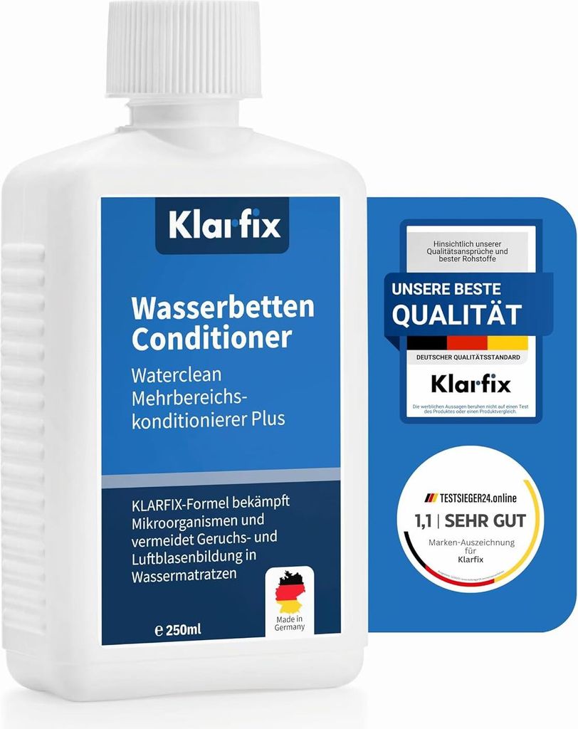 Waterclean Mehrbereichskonditionierer Plus | Bekämpft Mikroorganismen und verhindert Geruchs- und Luftblasenbildung in Wassermatratzen (1x 250ml)
