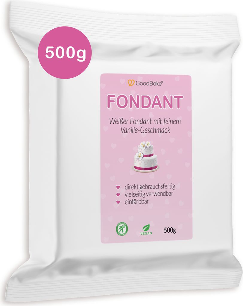 GoodBake Fondant, weiß, 500g, für Torten, Figuren, Rosen uvm, vegan, glutenfrei