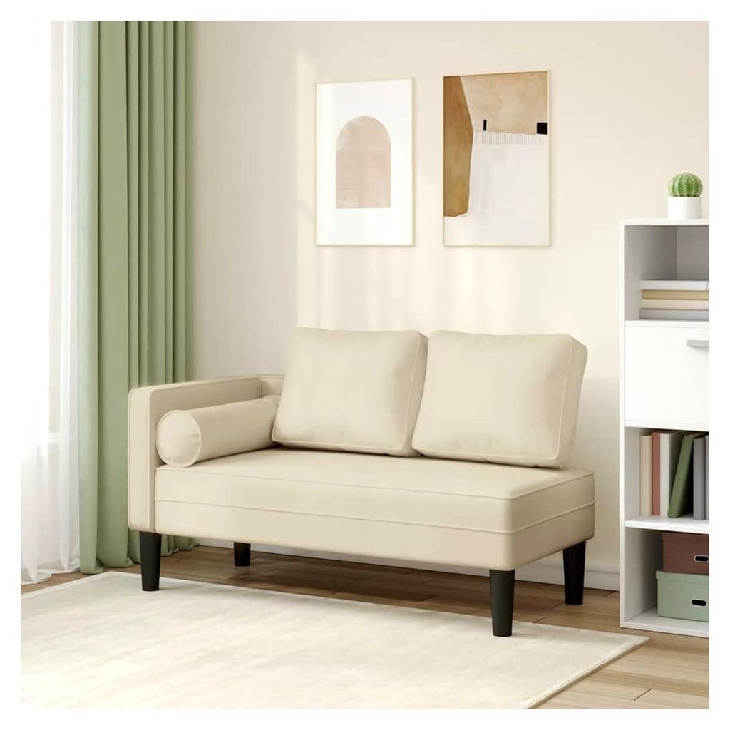 Chaiselongue mit Kissen in Creme aus Kunstleder für Wohnzimmer, Schlafzimmer und Büro