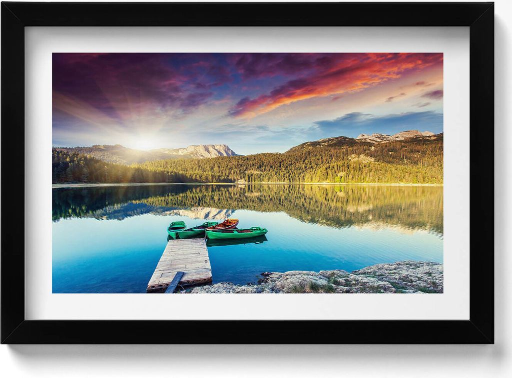 Flusslandschaft– Wandbild mit Rahmen – Gerahmtes Bild – Wanddekoration – 30x20 cm – Schwarz Rahmen