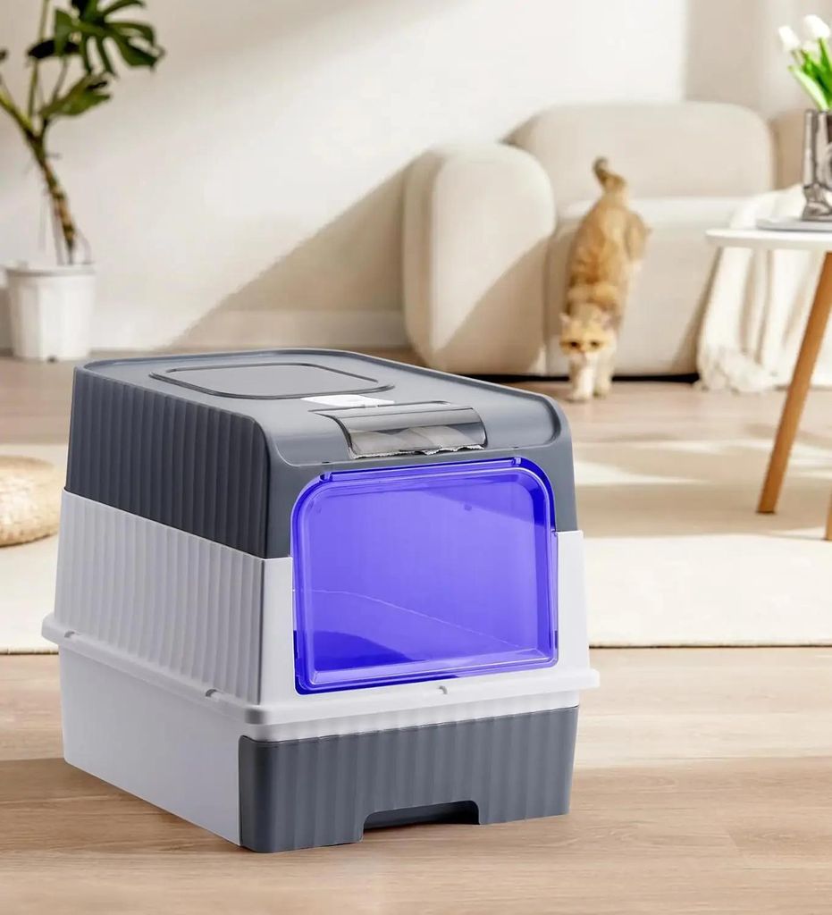 Katzentoilette - XL Katzenklo - UV-Sterilisation - Mit Deckel - Geruchsstopp - Ausziehbare Schublade, leicht zu reinigen - Maße 48×35×36 cm - Ku...