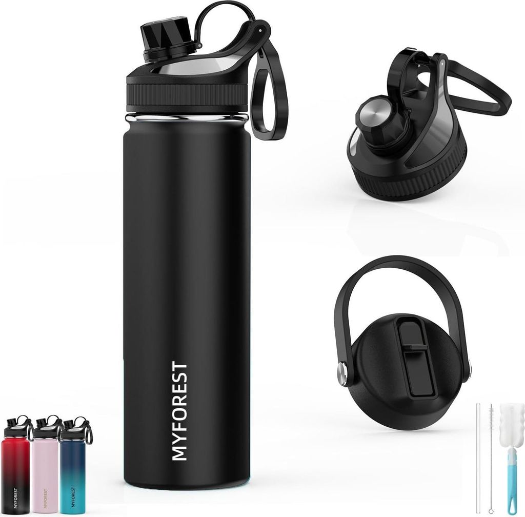 Isolierte Wasserflasche - Für warm/kalt - 680ml - 2 Deckel