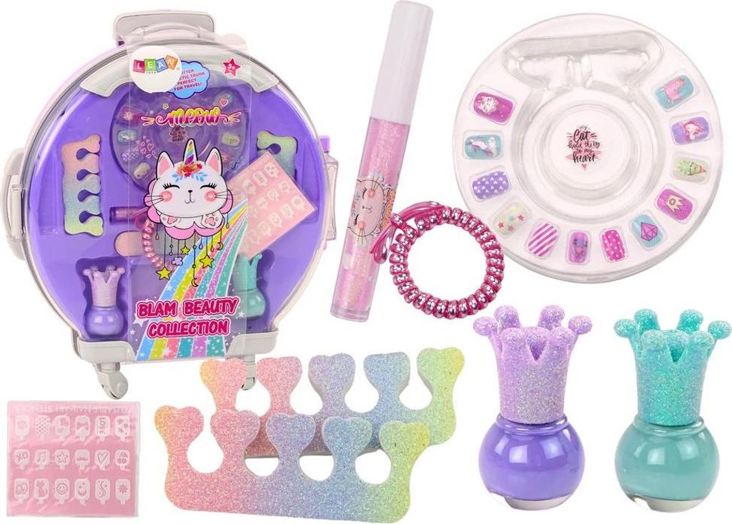 Leantoys Zestaw Kosmetyków W Walizce Do Paznokci Makija?u Walizka Fioletowa 9 El.