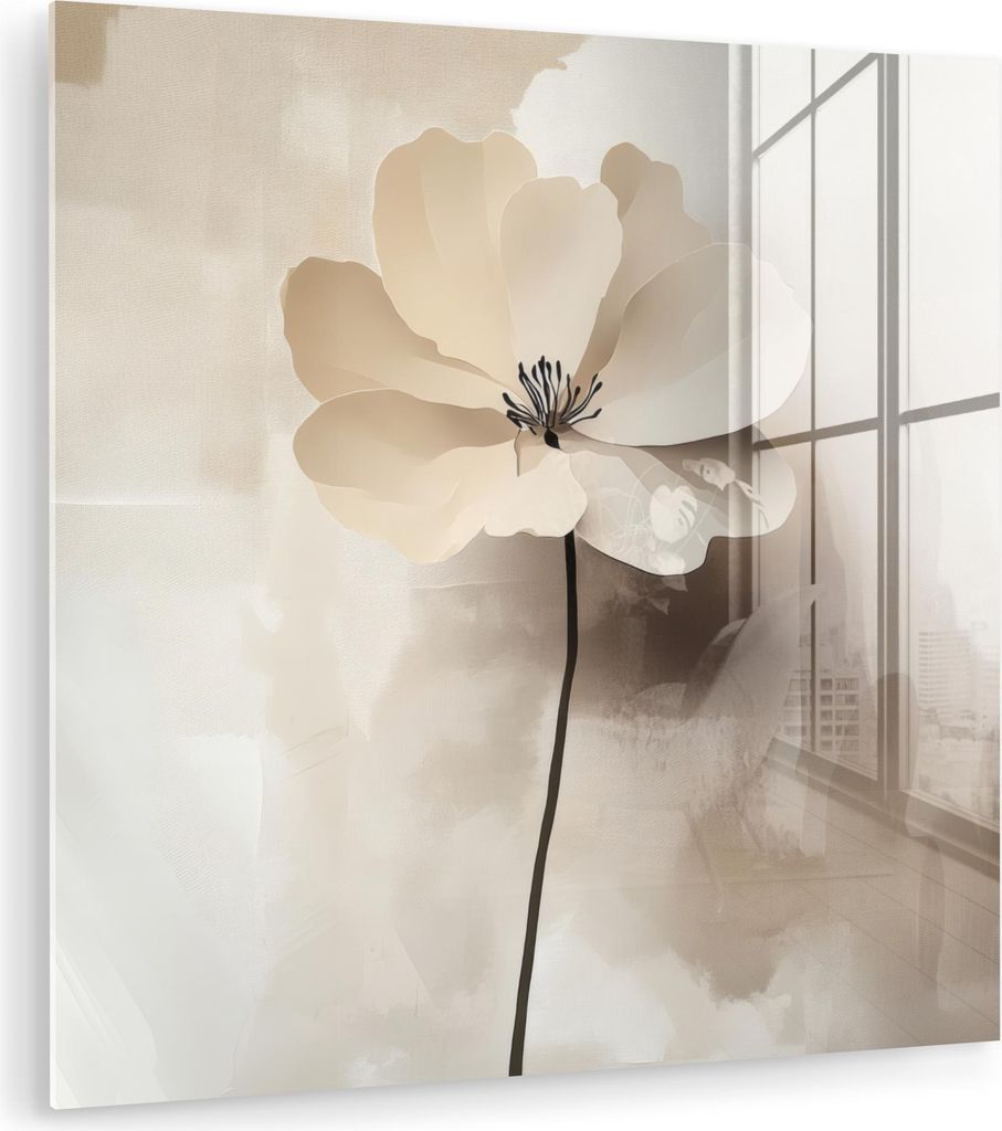MuchoWow Glasbilder - Bilder auf Wandbild - Foto auf Glas Blume - Beige - Farbe - Schatten 30x30 cm Wanddekoration aus Glas - Acrylglasbild - Acryl...