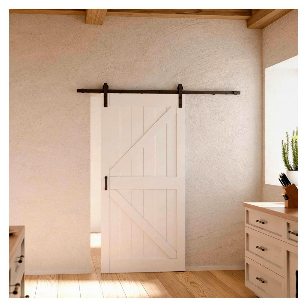 Schiebetür Komplettset weiß 1025x2150mm Scheunentor mit offener Laufschiene schwarz und Softclose