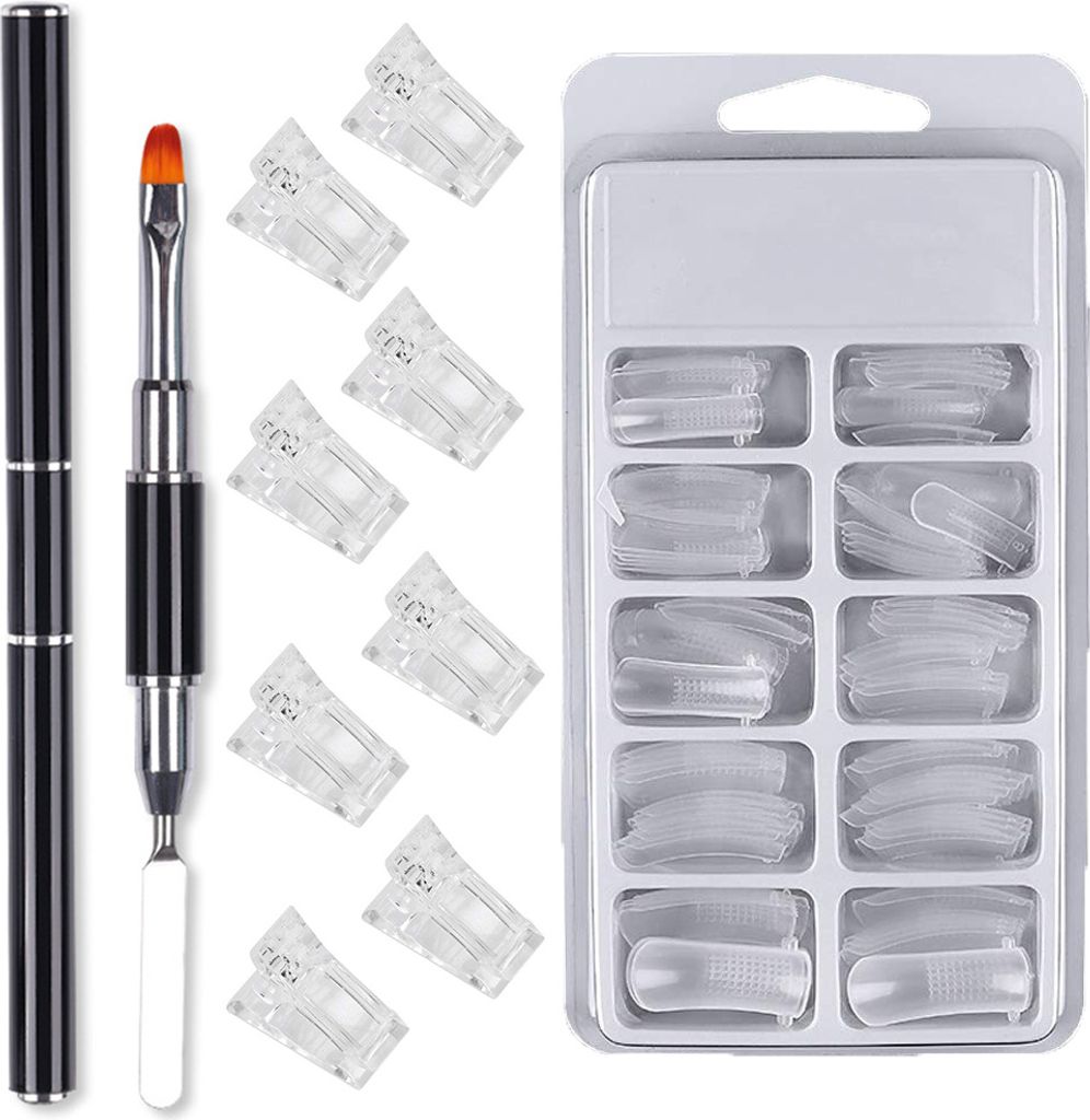 Ganbaro Nagelverlängerungs-Buildergel Set – Transparent, Rosa & Hautfarben, 3 X 8 Ml Mit Pinsel & 50 Formen