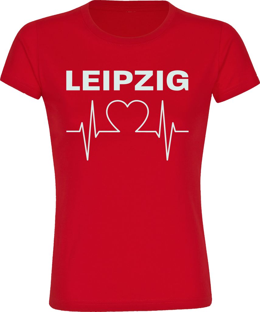 multifanshop Damen T-Shirt - Leipzig - Herzschlag, rot, Größe L