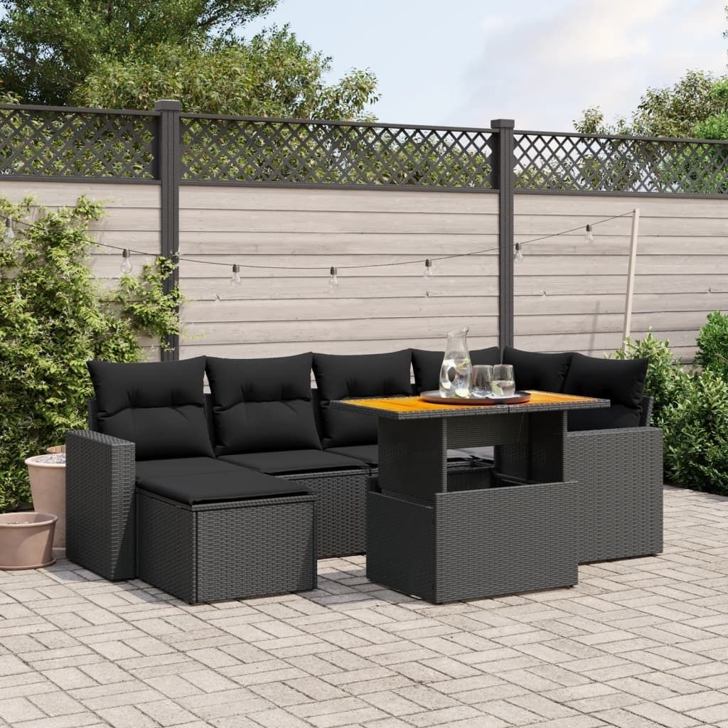7-tlg. Garten-Sofagarnitur - mit Kissen Schwarz Poly Rattan - Gartenmöbelset 3275589