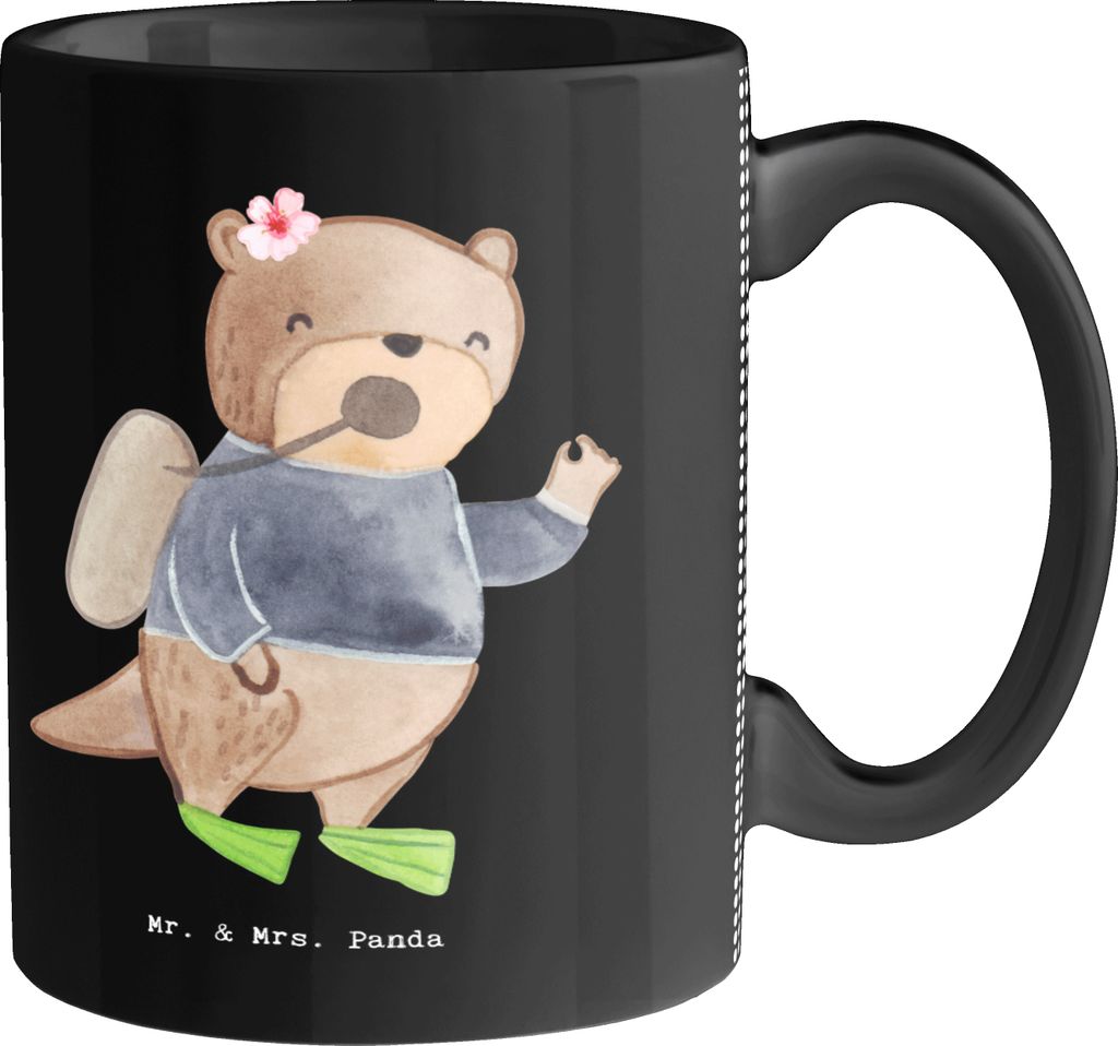 Mr. & Mrs. Panda haferl Tauchlehrerin Herz - Schwarz - Geschenk, Kaffeetasse, Becher, Tasse, schöne, Keramiktasse, Teetasse