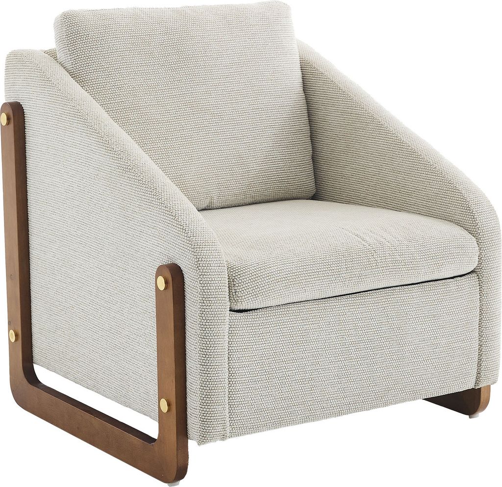 Sessel, Akzentstuhl für Wohnzimmer, Loungesessel, moderner Stuhl mit Armlehne aus Holz, mit Rückenkissen, Chenillestoff,