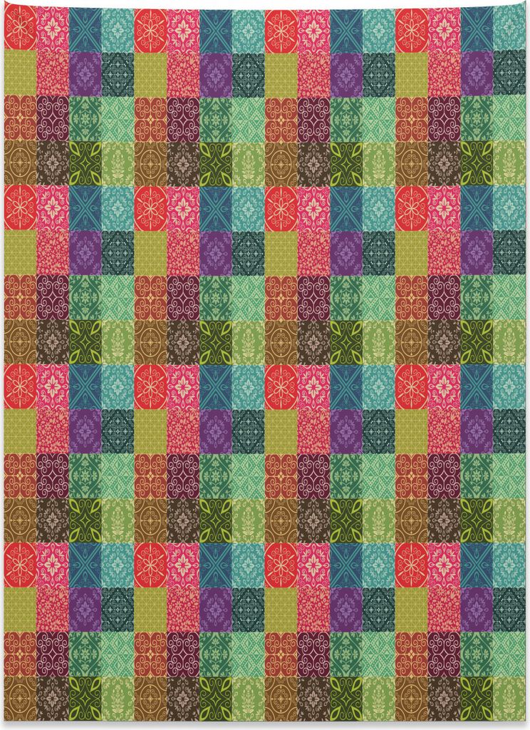 Abakuhaus Geometrisch Wandteppich, Damast-Quadrate Kubist aus Weiches Mikrofaser Stoff Kein Verblassen Klare Farben Waschbar, 110 x 150 cm, Mehrfarbig