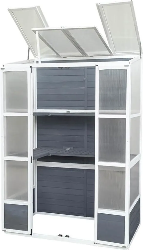 Serre adossée de jardin en polycarbonate et aluminium gris Home Deluxe