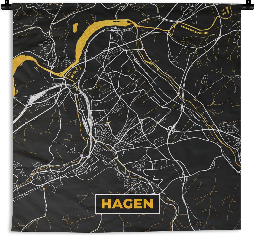 MuchoWow Wandteppich Wandbehang Hagen - Deutschland - Gold - Stadtplan - Karte 60x60 cm Tapisserie Dekoration Wandtuch - Dekorationen - Wand Decke