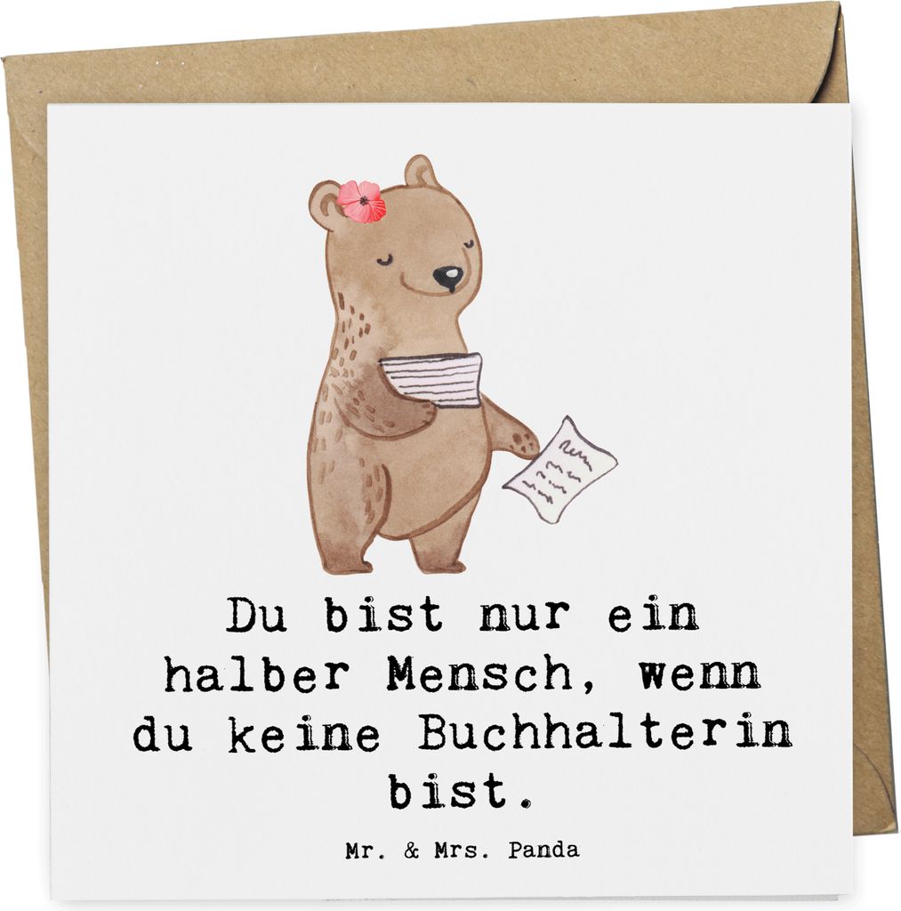 Mr. & Mrs. Panda Grußkarte Buchhalterin Herz - Weiß - Geschenk, Buchhalter, Witzig, Spruch, anlasskarte, Lustig, Beruf, Klappkarte, Glückwunschk...
