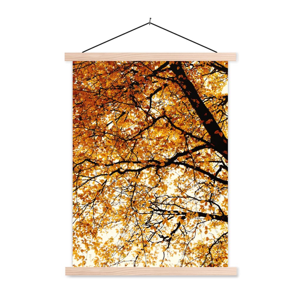 MuchoWow Textilposter Baum - Herbstblätter - Jahreszeiten - Rustikal 60x80 cm mit holzfarbenen Rahmen - Wandbild