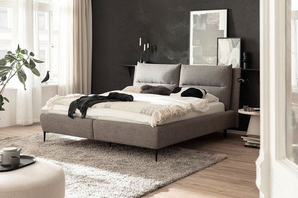 Polsterbett Auckland 140x200 Stoff Puente blaugrau Fuss Metall schwarz