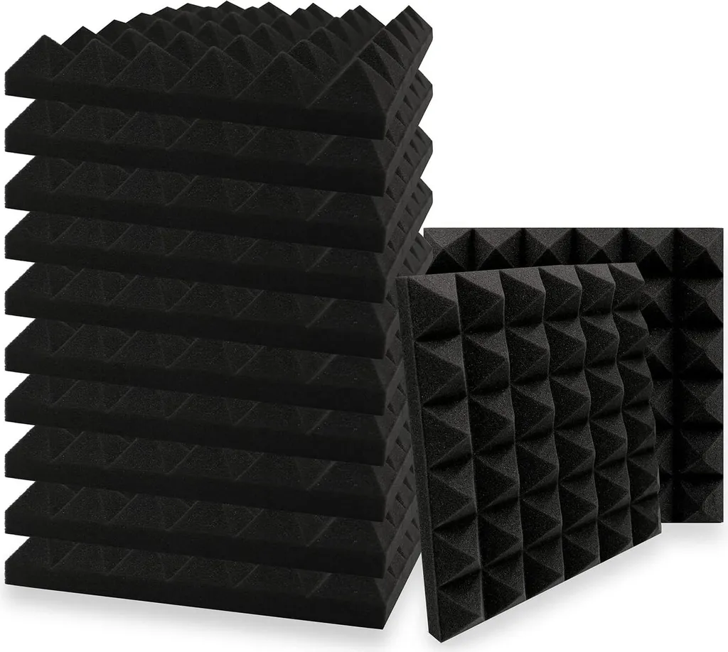 Panneaux acoustiques pyramidaux noirs 30x30x5cm - Lot de 12 pièces