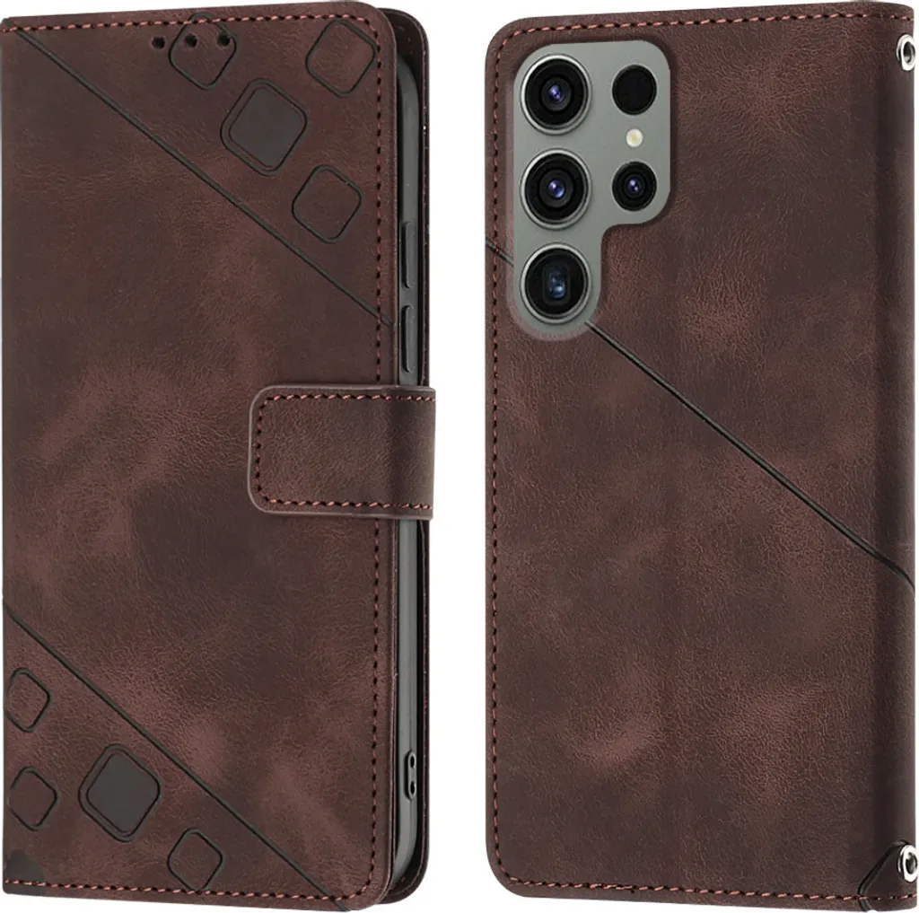 Custodia Samsung S23 Ultra Marrone Goffrata Slim Portafoglio Stand