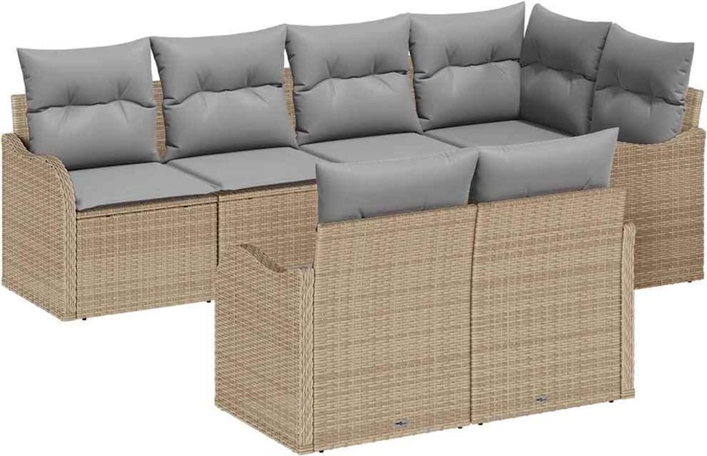 Garten-Sofa-Set mit Kissen mit Speicher 7 pcs Beige Poly Rattan