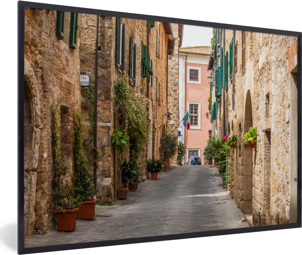 MuchoWow MuchoWow Gerahmtes Poster Straße der mittelalterlichen italienischen Stadt San Gimignano in der Toskana 60x40 cm - Poster mit zchwarz...