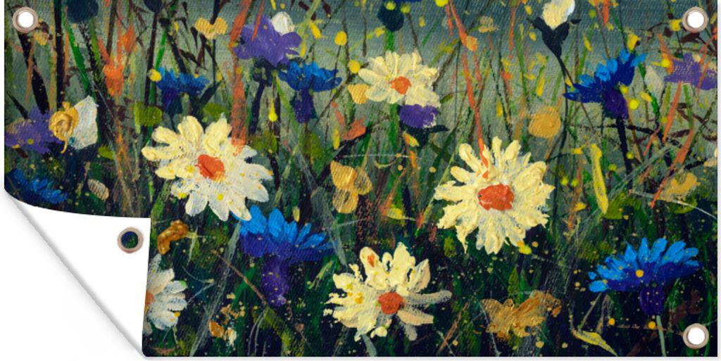 MuchoWow 60x30 cm Outdoor-Poster Gartendeko Sichtschutz Garten Poster für den Garten Malerei - Ölfarbe - Natur - Blumen