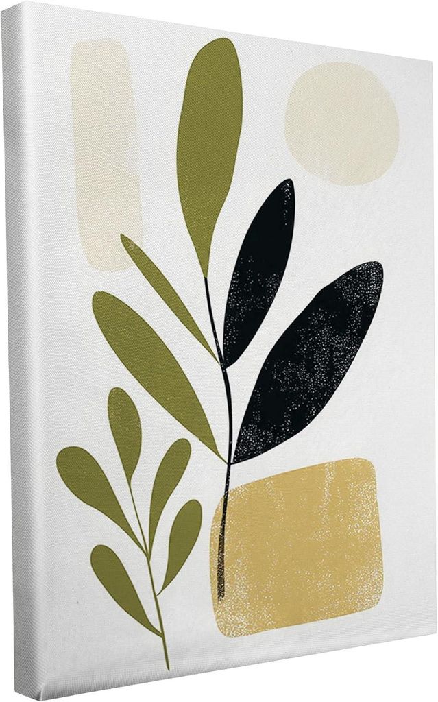 Keilrahmen bedruckt - Abstrakte Formen - weiß grün schwarz - 20x30 cm - Wandbild auf Künstler Leinwand – hochwertiger Kunstdruck - 2cm Holzrahmen