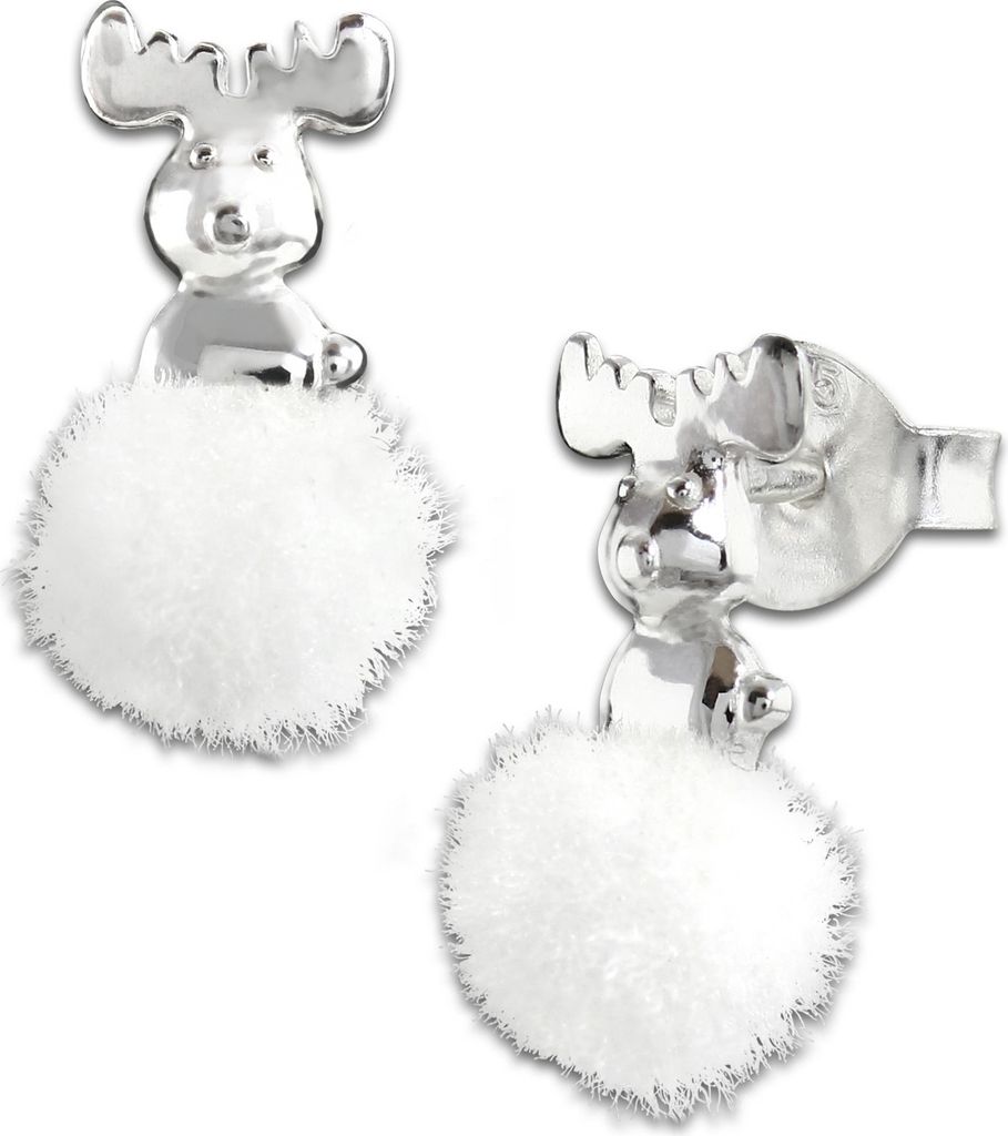 Teenie-Weenie Ohrringe Rentier Kinder Puschel 925er Silber Ohrstecker SDO8550W
