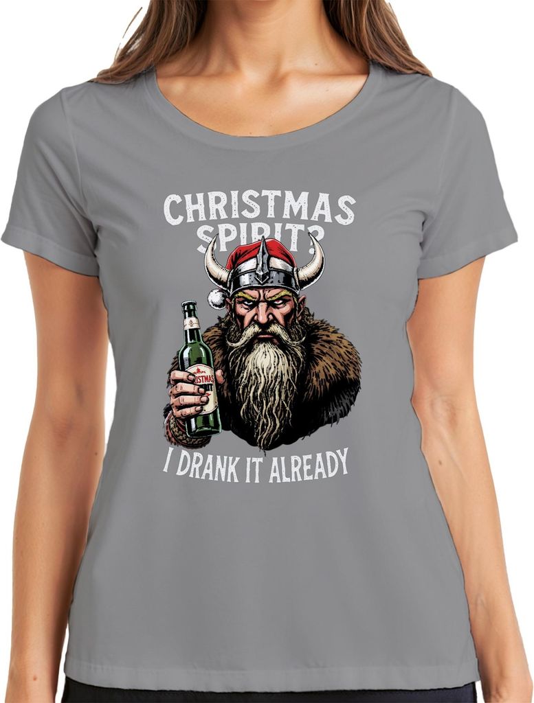 Christmas Spirit I Drank It Already Wikinger Bier Weihnachten Damen T-Shirt, Grau, XL