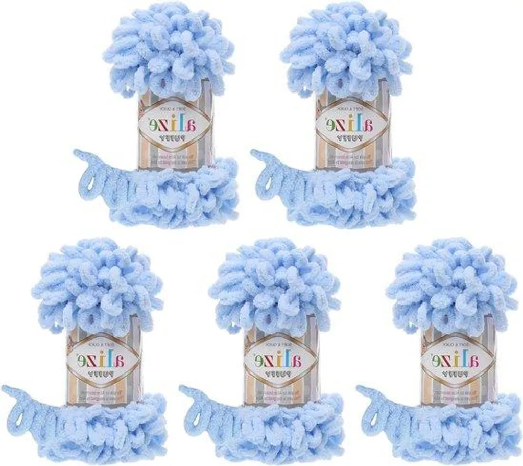 Tricotez sans douleur : Laine Puffy bleu clair 5 x 100g fil sans aiguille