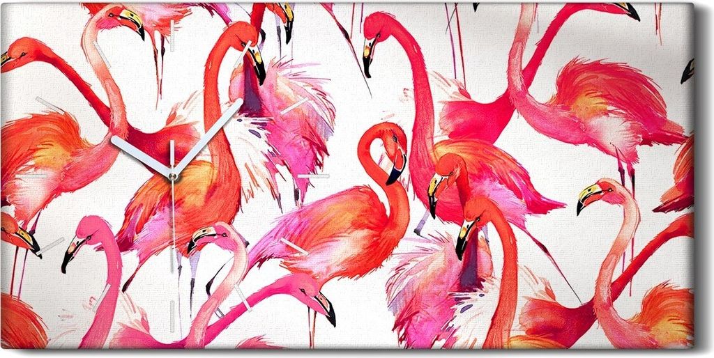 Leinwand Wanduhr Wandkunst Uhr Geräuschlos 60x30 Abstrakte Kunst Flamingos - weiße Hände