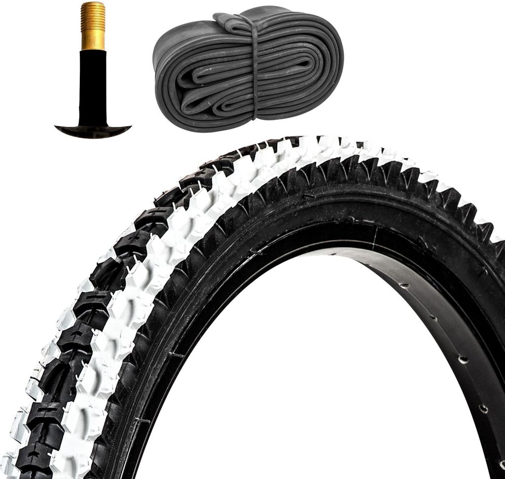 DSI Fahrradreifen MTB Fahrrad Mountainbike 1 Reifen 20 x 2,0" schwarz/weiß mit 1 Schlauch AV