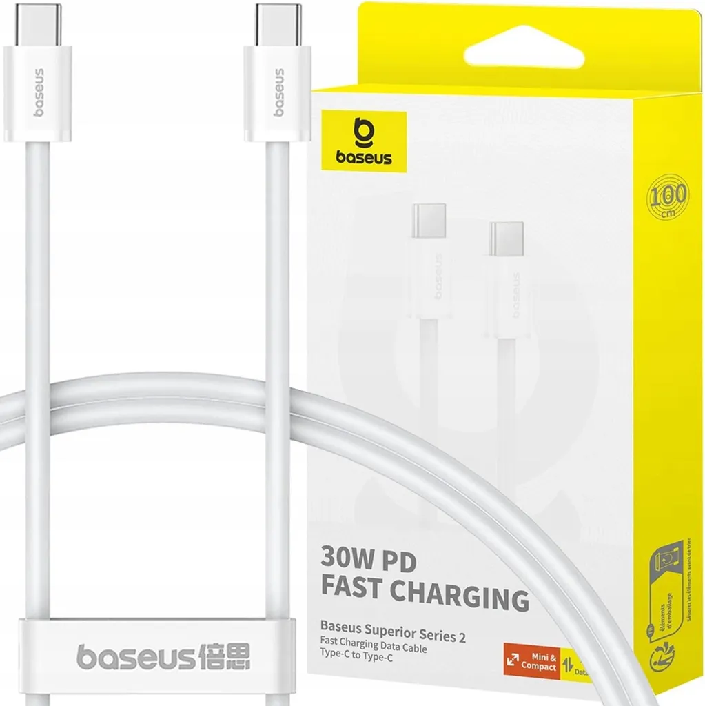 USB-C to USB-C Cable Baseus Superior Series 2, 30W, 3A, 1m, White P10365200211-00