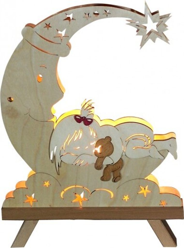 Standleuchte "Mond und Kind", Original Erzgebirgische Holzkunst