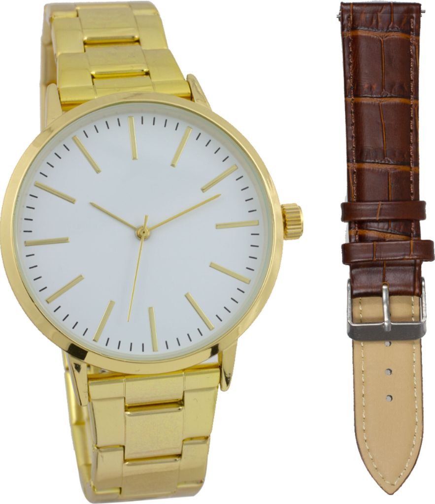 Herrenarmbanduhr mit Metallarmband und Wechselarmband Produktbild 