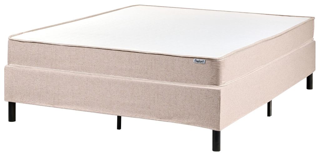 BELIANI Bett Beige Stoff 140 x 200 cm mit Taschenfederkernmatratze Metallrost ohne Kopfteil Modernes Design Boxspringbett Polsterbett für Schlafzi...
