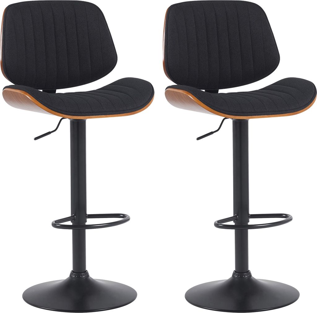 CLP 2er Set Barhocker Clawson Stoffbezug Bugholz höhenverstellbar und drehbar Farbe:walnuss/schwarz;Gestell Farbe:schwarz