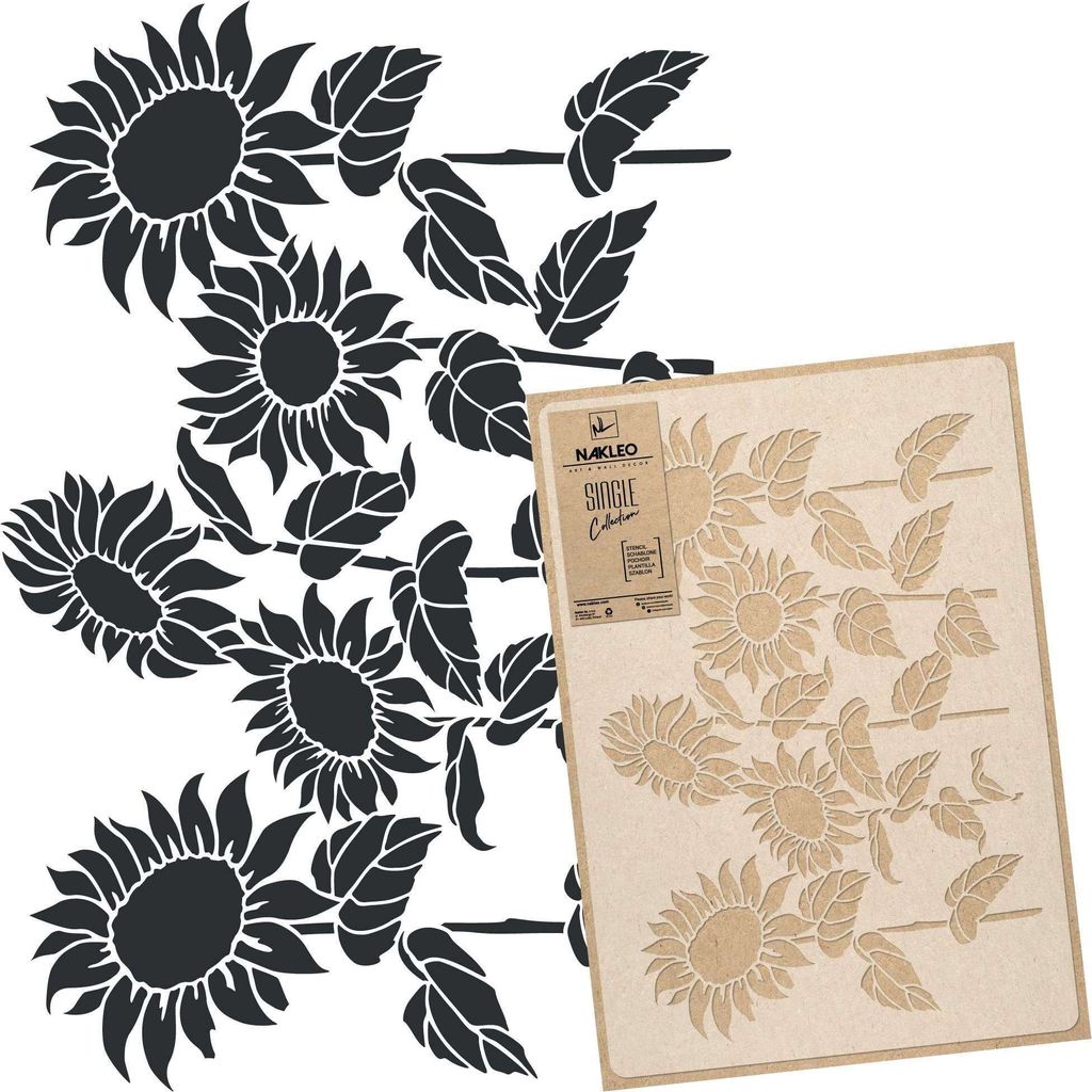 Große Malschablonen M 43x64 cm, Sonnenblume Blatt Natur Muster, Wiederverwendbare Kunststoff Wandschablone