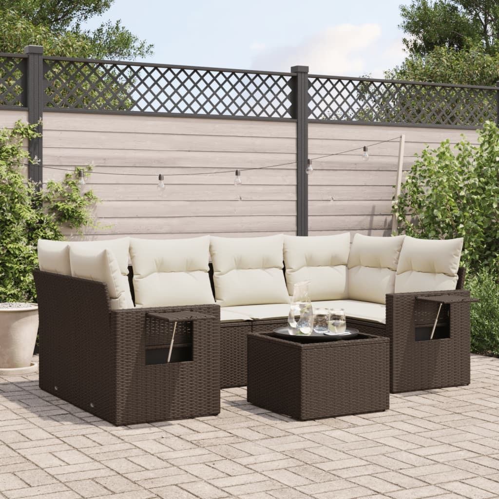 Maison Exclusive - 7-tlg. Garten-Sofagarnitur mit Kissen Braun Poly Rattan