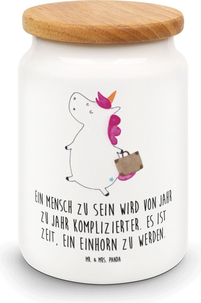 Mr. & Mrs. Panda zuckerdose Einhorn Koffer - Weiß - Geschenk, Dose, Teedose, behälter, Spaß, salzdose, Kaffeedose, Einhörner, Unicorn, Vorratsb...