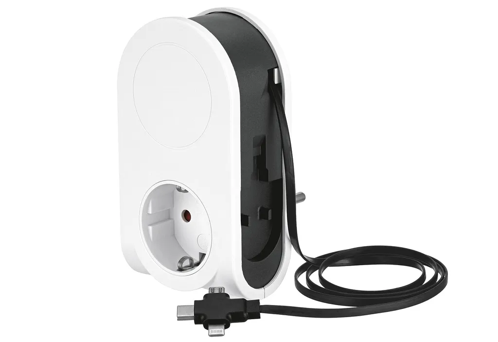 Prise secteur avec chargeur USB multi-connecteurs 3en1 câble flexible