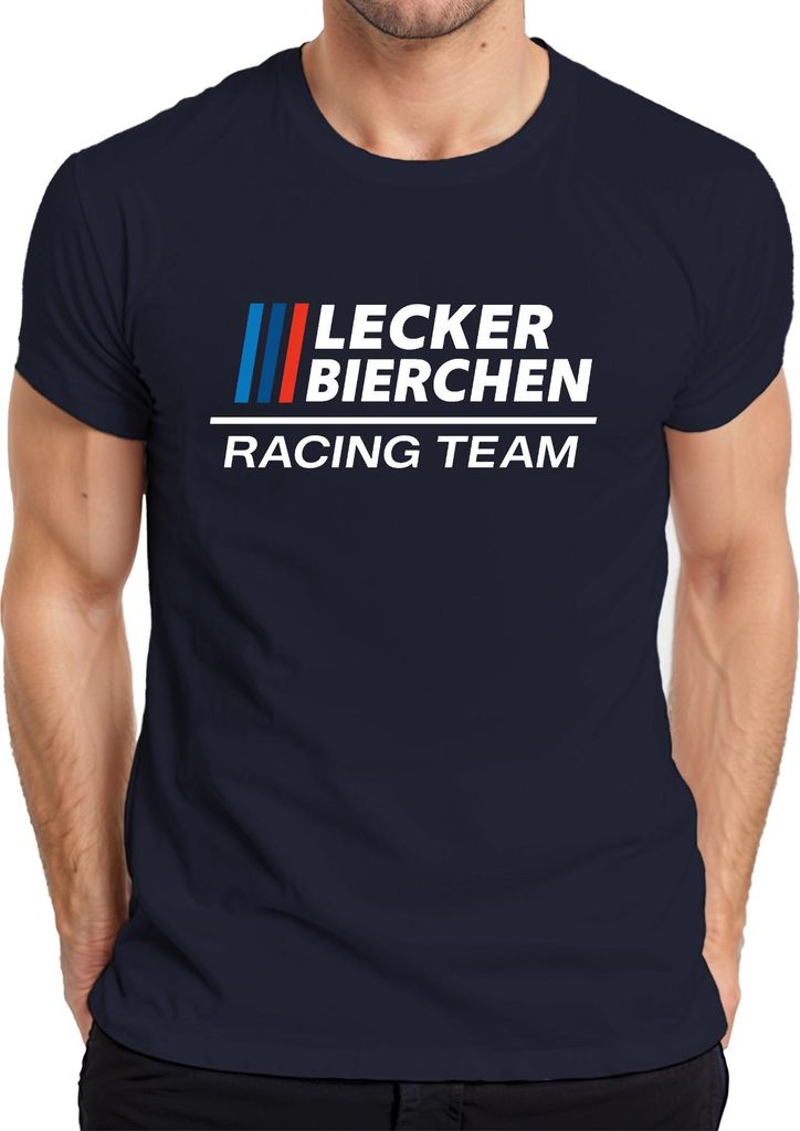 Lecker Bierchen Racing Team Bierliebhaber Stammtisch Motorsport Herren T-Shirt, Navy, L