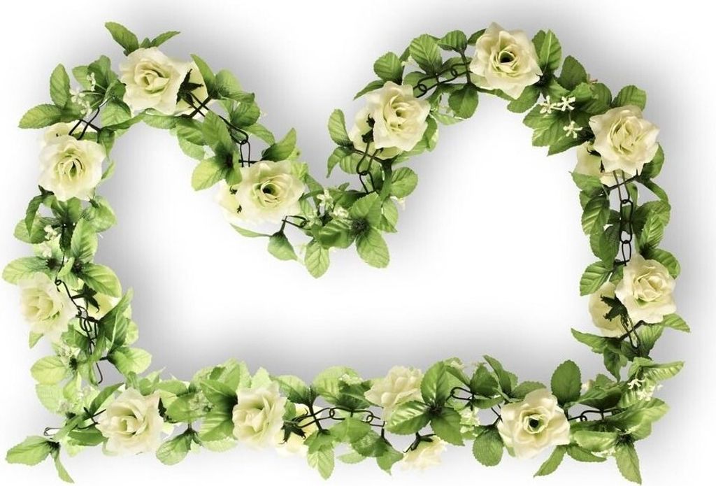Rosengirlande weiß mit grünen Ästchen und Schleierkraut Rosen Blumen Girlande