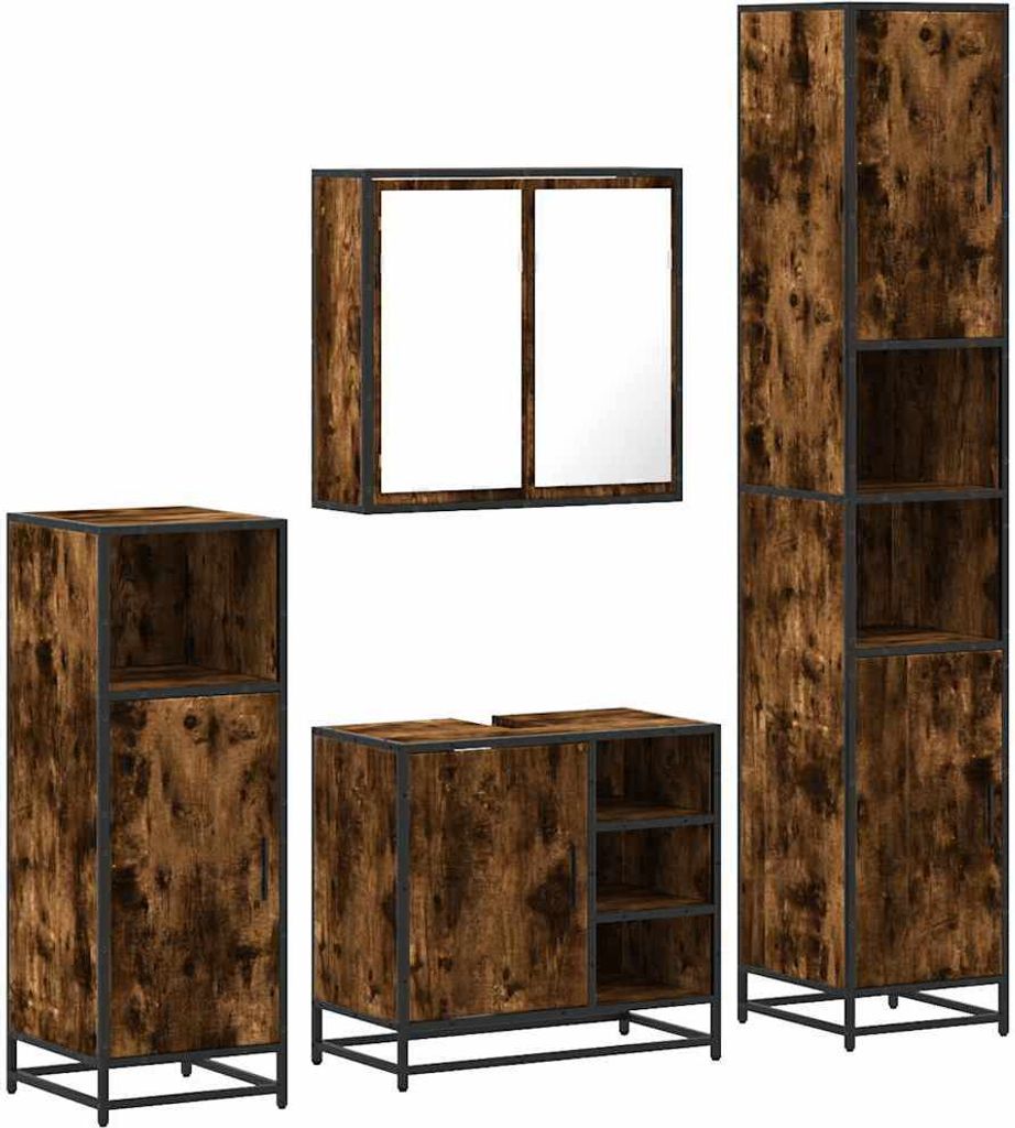 4-tlg. Badmöbel-Set Räuchereiche Holzwerkstoff