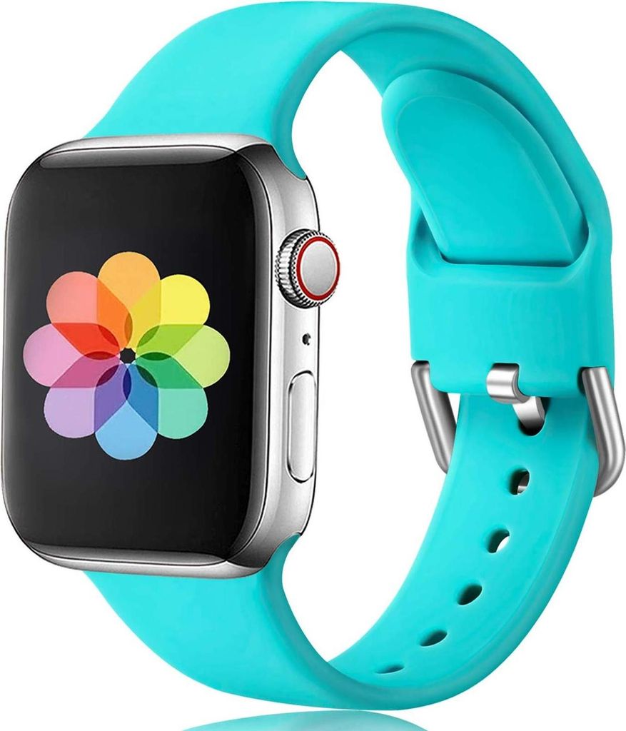 Sport Armband Gr. L 42/44 mm für Apple Watch Series 1 / 2 / 3 / 4 / 5 / 6 / 7 / SE Ersatzarmband Silikon Band, Türkis